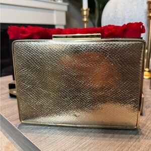 Gold Metallic Evening Clutch with Chain Strap